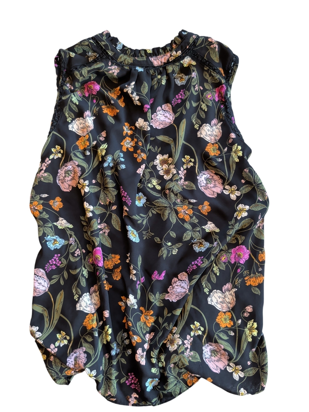 LOFT Black Floral Mock Neck Camisole (#D220)